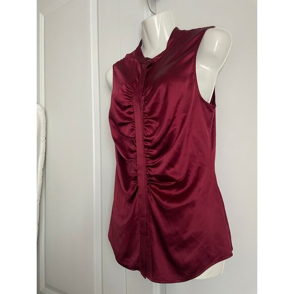 Theory Luxury Satin Ruched Fitted Sleeveless Button Down Top - Large - Picture 3 of 7